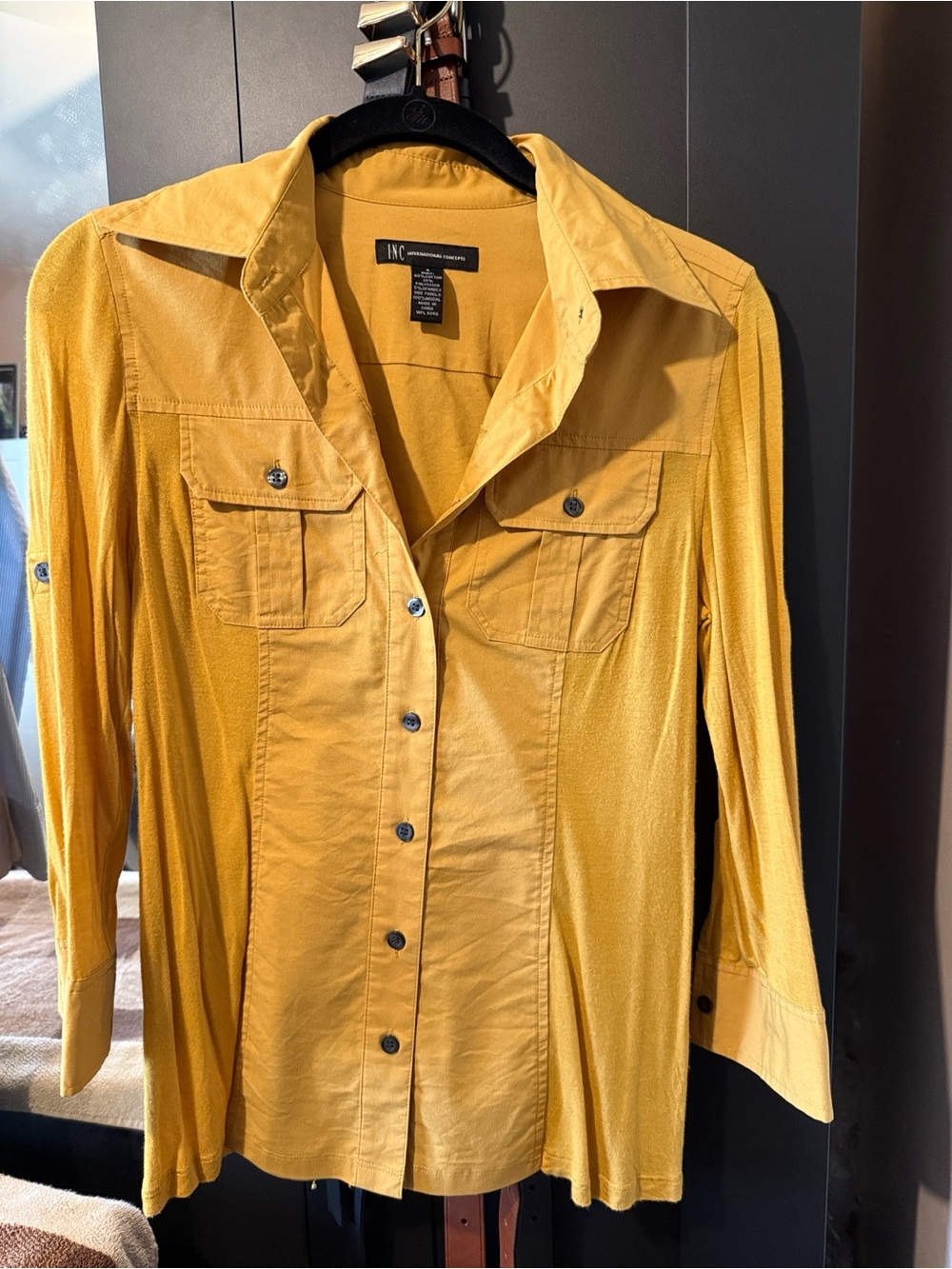 INC International Concepts Golden Mustard Crewneck Top